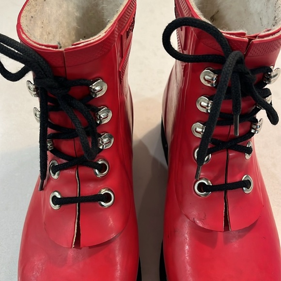 Isle Jacobsen Womens Short Rain Boots Red 36 Lace Up Cotton Lining Sustainable - Picture 14 of 15